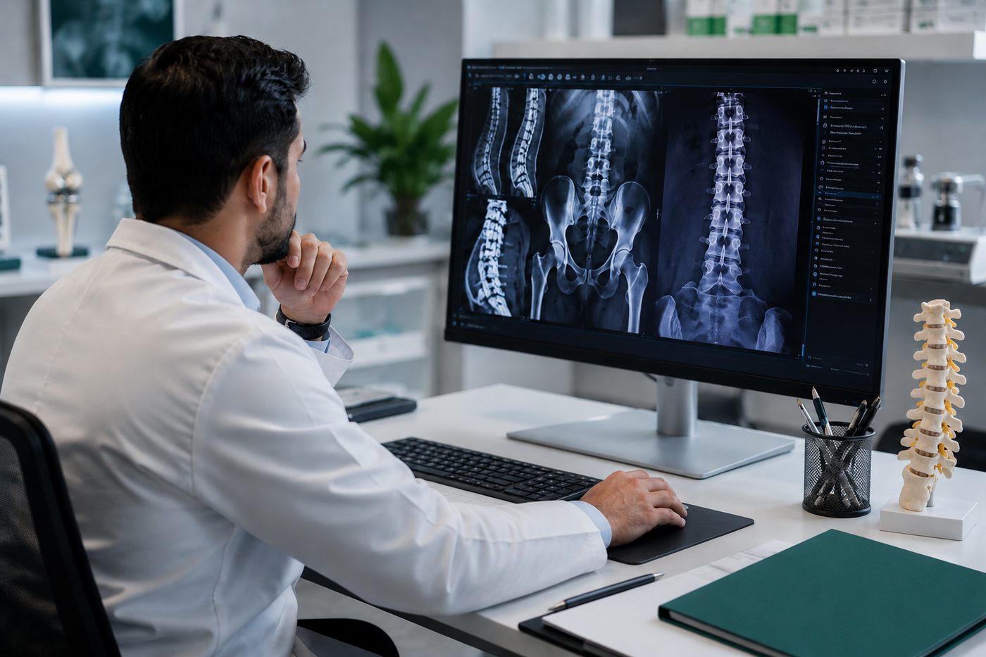 Especialista de BR Suministros Médicos revisando estudios de imagen